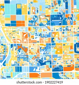 Color art map of  PembrokePines, Florida, UnitedStates in blues and oranges. The color gradations in PembrokePines   map follow a random pattern.