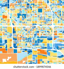 Color art map of  Phoenix, Arizona, UnitedStates in blues and oranges. The color gradations in Phoenix   map follow a random pattern.