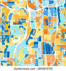 Color art map of  Raleigh, North Carolina, UnitedStates in blues and oranges. The color gradations in Raleigh   map follow a random pattern.
