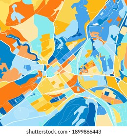 Color art map of  SanktVeitanderGlan, Carinthia, Austria iin blues and oranges. The color gradations in SanktVeitanderGlan   map follow a random pattern.