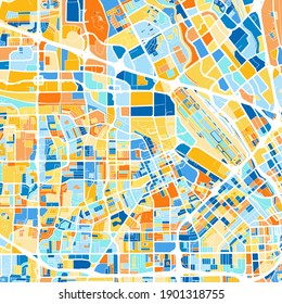 Color art map of  SantaClara, California, UnitedStates in blues and oranges. The color gradations in SantaClara   map follow a random pattern.