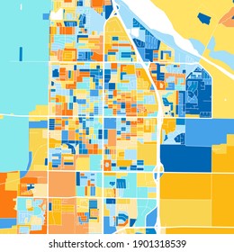 Color art map of  SantaMaria, California, UnitedStates in blues and oranges. The color gradations in SantaMaria   map follow a random pattern.