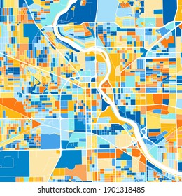 Color art map of  SouthBend, Indiana, UnitedStates in blues and oranges. The color gradations in SouthBend   map follow a random pattern.