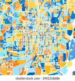 Color art map of  Springfield, Illinois, UnitedStates in blues and oranges. The color gradations in Springfield   map follow a random pattern.