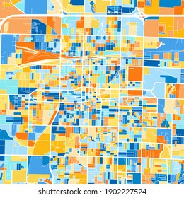 Color art map of  Springfield, Missouri, UnitedStates in blues and oranges. The color gradations in Springfield   map follow a random pattern.