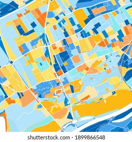 Color art map of  Traun, Upper Austria, Austria iin blues and oranges. The color gradations in Traun   map follow a random pattern.