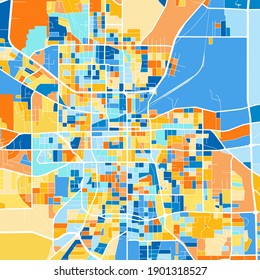 Color art map of  Tyler, Texas, UnitedStates in blues and oranges. The color gradations in Tyler   map follow a random pattern.