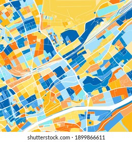 Color art map of  Wels, Upper Austria, Austria iin blues and oranges. The color gradations in Wels   map follow a random pattern.
