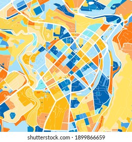 Color art map of  Yerevan, Armenia iin blues and oranges. The color gradations in Yerevan   map follow a random pattern.