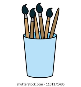 color art paintbrushes objects inside plastic vase