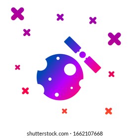 Color Artificial satellites orbiting the planet Earth in outer space icon isolated on white background. Communication, navigation concept. Gradient random dynamic shapes. Vector Illustration