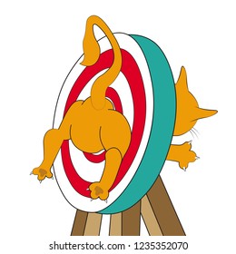 color artwork of Cat as a The Arrow and Bullseye Target throwing herself inside the bull eye target playing