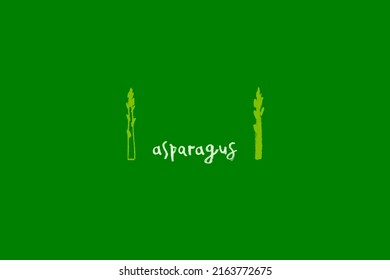 Color asparagus symbol. Green sparrow grass illustration isolated. Vegan restaurant logo, vector vegetarian sign. Homemade cooking icon. Vegetable drawing for label. Asparagus insignia. Vegan food.