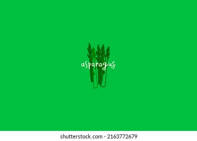 Color asparagus symbol. Green sparrow grass illustration isolated. Vegan restaurant logo, vector vegetarian sign. Homemade cooking icon. Vegetable drawing for label. Asparagus insignia. Vegan food.