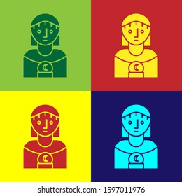 Color Astrology woman icon isolated on color background.  Vector Illustration