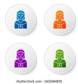 Color Astrology woman icon isolated on white background. Set icons in circle buttons. Vector Illustration