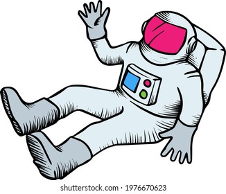 Color astronaut hand drawn sketch