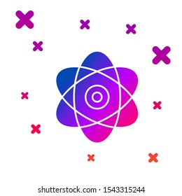 Color Atom icon isolated on white background. Symbol of science, education, nuclear physics, scientific research. Electrons and protons sign. Gradient random dynamic shapes. Vector Illustration