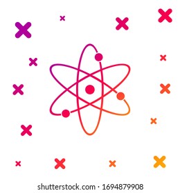Color Atom icon isolated on white background. Symbol of science, education, nuclear physics, scientific research. Electrons and protonssign. Gradient random dynamic shapes. Vector Illustration