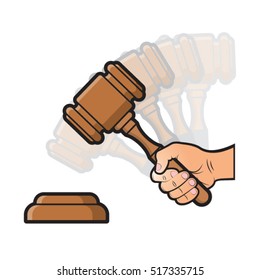 color auction hammer with hand-vector drawing