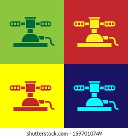 Color Automatic irrigation sprinklers icon isolated on color background. Watering equipment. Garden element. Spray gun icon.  Vector Illustration