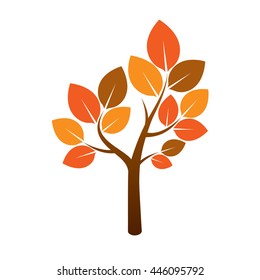 Color Autumn Tree and Leafs. Vector Illustration.