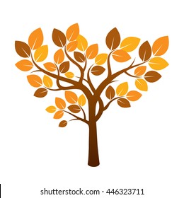 Color Autumn Tree and Leafs. Vector Illustration.