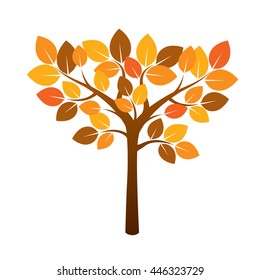 Color Autumn Tree and Leafs. Vector Illustration.