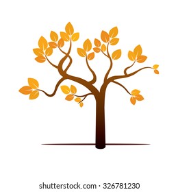 Color Autumn Tree. Vector outline Illustration.