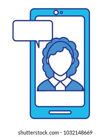 color avatar elegant woman faceless inside smartphone with chat bubble