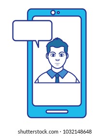color avatar man inside smartphone with chat bubble