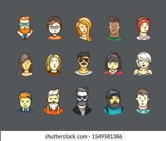 Color avatars styleicons vector set 