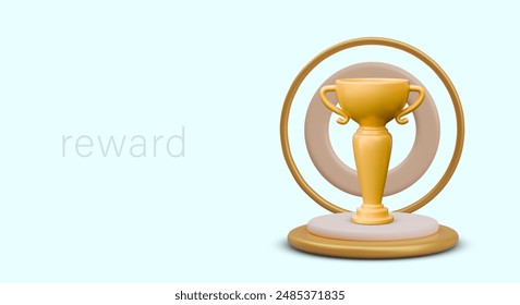 Color award concept. Luxurious golden cup on background of decorative round arch