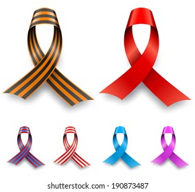 Color awareness ribbon set isolated on white background.