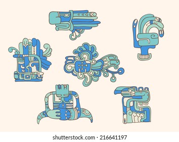 color aztec symbols set