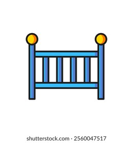 Color Baby crib cradle bed icon isolated on white background. Flat filled outline style with shadow. Vector