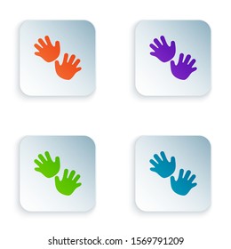 Color Baby hands print icon isolated on white background. Set icons in square buttons. Vector Illustration
