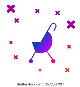Color Baby stroller icon isolated on white background. Baby carriage, buggy, pram, stroller, wheel. Gradient random dynamic shapes. Vector Illustration