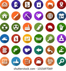 Color back flat icon set - field vector, sheep, comb, hair trimmer, barbershop building, towel, woman, man, iota sign, mining, bitcoin globe, notebook blocks, farm fork, boot, bird house, fireplace