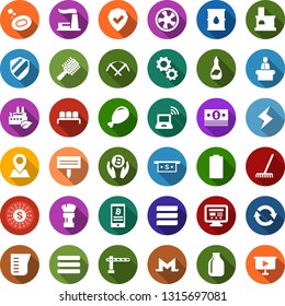 Color back flat icon set - ham vector, barrier, waiting area, wireless notebook, reception, comb, shaving brush, monero sign, storm, mining, bitcoin palm, phone, soap, ripper, rake, fireplace, fan