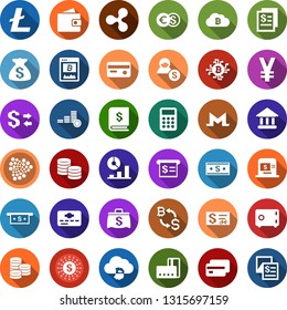 Color back flat icon set - wallet vector, credit card, ripple sign, litecoin, iota, monero, bitcoin exchange, site, cloud, chip, presentation graph, yen, coin, dollar, euro, safe, sun, bank, atm