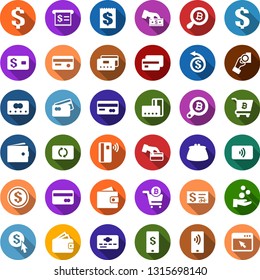 Color back flat icon set - credit card vector, wallet, bitcoin search, cart, receipt, dollar sign, mobile payment, coin, tap pay, exchange, cash, money back, check, purse, click, cursor browser