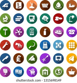 Color back flat icon set - field vector, seeds, steak, fruit tree, security gate, ladder car, razor, hood dryer, phone, sprayer, bitcoin, cart, molecule, blockchain shield, fetlock, water drop, boot