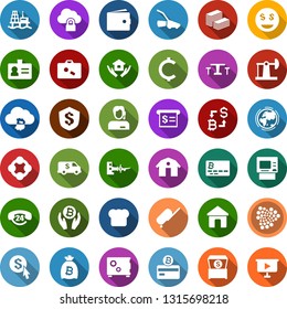 Color back flat icon set - barn vector, suitcase, cafe, identity, boarding, wallet, iota sign, bitcoin exchange, card, palm, bag, cloud, house hold, ladder, lawn mower, offshore oil platform, jack