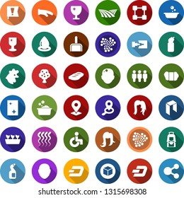 Color back flat icon set - field vector, chicken, wool, fruit tree, disabled, bald head, wave of hair, woman, dash sign, iota, neo, blockchain, cube, scoop, window cleaning, foam basin, agent, pin