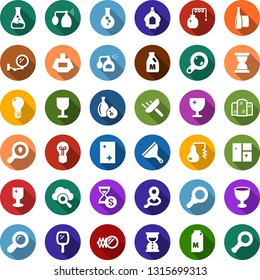 Color back flat icon set - milk vector, distilizer, mirror, pump sprayer, parfume, scraper, window cleaning, shining, flask, bulb, glass bottle, fragile, search cargo, account history, cloud