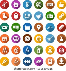 Color back flat icon set - milk can vector, chicken, eggs, onion, dispatcher, no laptop, ticket, office, identity, comb, hair iron, storefront, chain, power plug, washing powder, rake, ladder, boot