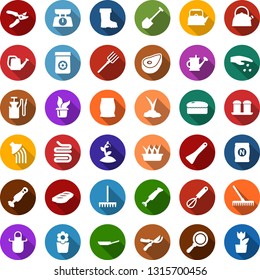 Color back flat icon set - sowing vector, fertilizer, rake, garden fork, farm, seedling, watering can, pruner, hoe, sickle, sprayer, flower in pot, shovel, sproute, boot