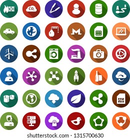 Color back flat icon set - distilizer vector, camera, hair iron, ripple sign, rocket, monero, molecule, blockchain, notebook blocks, washer, leaf, windmill, thermal power plant, barrel, workman, co2