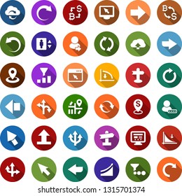 Color back flat icon set - elevator vector, left arrow, down graph, growth, bitcoin exchange, route, signpost, navigation, sorting, dollar pin, cloud, refresh, redo, undo, cursor, browser, monitor